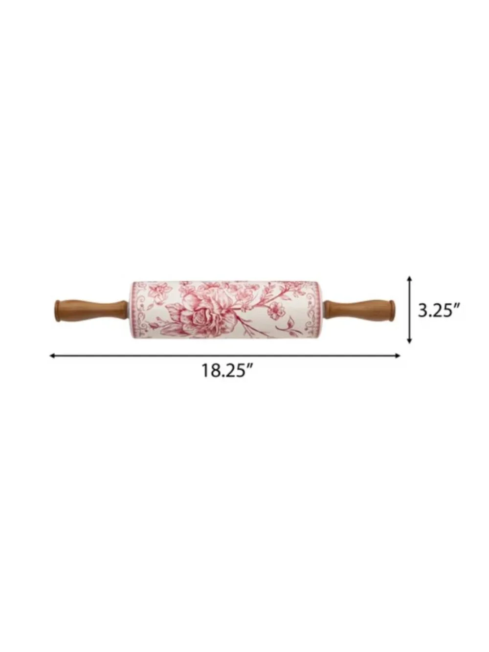 The Pioneer Woman Red Wood Handles Floral Design Agatha Ceramic Rolling Pin